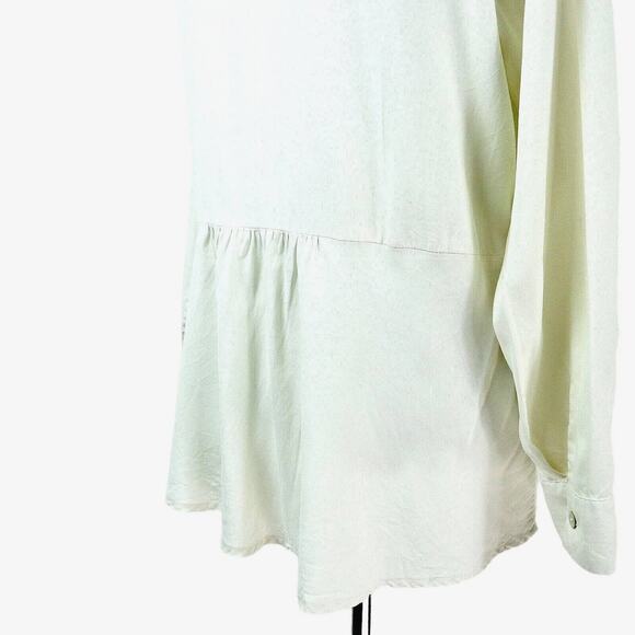 J Jill Size Petite L Woven Silk Button Up Long Sleeve Peplum Cream - Picture 5 of 8